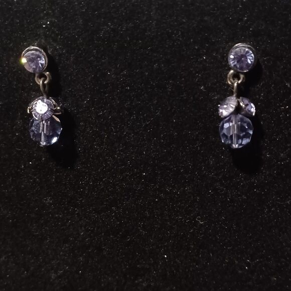 Source Unknown Jewelry - Vintage Silver-Toned Purple Beaded Drop Earrings